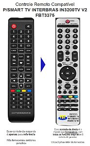 Controle Remoto Compatível P/SMART TV INTERBRAS IN3200TV V2 FBT3375