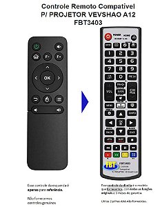 Controle Remoto Compatível P/ PROJETOR VEVSHAO A12 FBT3403