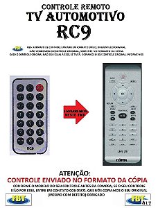 Controle Remoto Compatível - para TV AUTOMOTIVA RC9