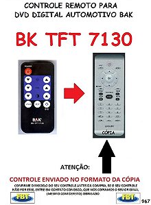 Controle Remoto Compatível - para DVD Digital Automotivo BAK TFT 7130