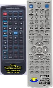 Controle Remoto Compatível - para DVD Automotivo NAPOLI 7789 / 9953 / 5082 / 4383 BT - FBT589
