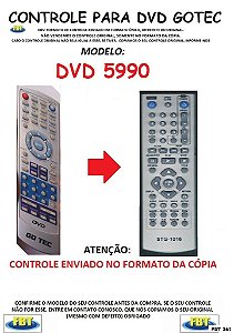 Controle Remoto Compatível - para DVD GOTEC DVD 5990 FBT361