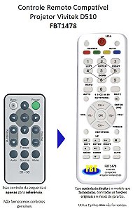 Controle Remoto Compatível - Projetor Digital DATASHOW VIVITEK D535 D508 D510 D530 D536 D537W D538 D509 D511 D518 FBT1478