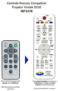 Controle Remoto Compatível - Projetor Digital DATASHOW VIVITEK D535 D508 D510 D530 D536 D537W D538 D509 D511 D518 FBT1478