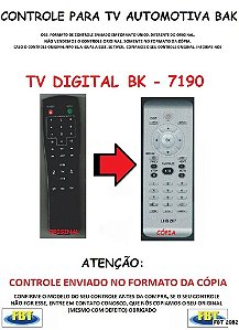 Controle Remoto Compatível - TV Digital Automotivo BAK BK-7190
