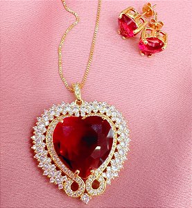 Conjunto Colar Coração Rubi