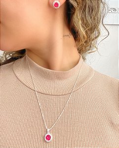 Conjunto Colar Cravejado Rosa