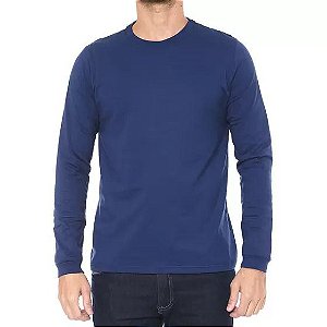 Camiseta Manga Longa Azul Marinho- 100% Algodão, Fio 30.1 Penteado