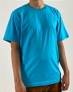 Camiseta Azul Turquesa, 100% Algodão, Fio 30.1 Penteado