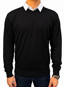 Sueter 100% Poliéster Gola V Preto