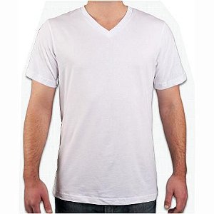 Camiseta Gola V Branca, 100% Algodão, Fio 30.1 Penteado