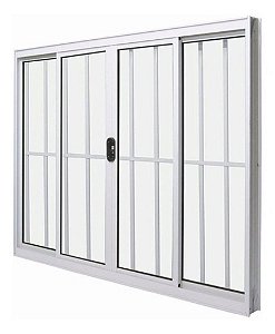 Janela de alumínio 04 folhas com grade branca - 120X120