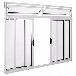 Janela de alumínio Branco 04 folhas com basculante - 100x120
