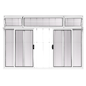 Janela de alumínio Branco com grade e bandeira - 100x180