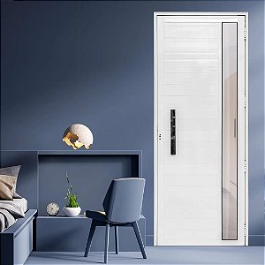 Porta De Alumínio Lambril Visor Branca Direita - 210x70