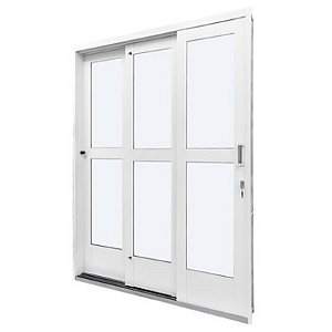 Porta de Correr 03 Folhas em Aço Galvanizado Branca Direita - 210x152