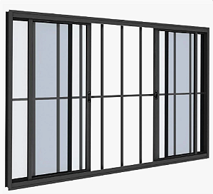 Janela de alumínio Modular Preto 4 Folhas com Grade - 100x120