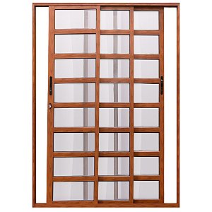 Porta de alumínio 03 Folhas móveis travessa madeiro - 210x120