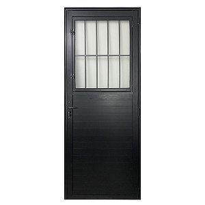 Porta de alumínio Lambril com Grade Preto Esquerda - 210x100