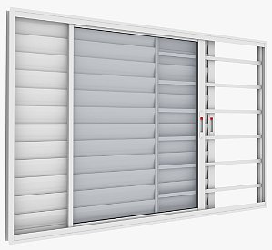 Janela Veneziana 3 Folhas Alumínio Branco Com Grade e Fecho - 100x150