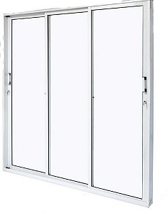 Porta de Correr 3 Folhas em Alumínio Branco Vidros Temperado - 210x200