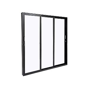 Porta de Correr 3 Folhas em Alumínio Preto Vidros Temperado - 210x200