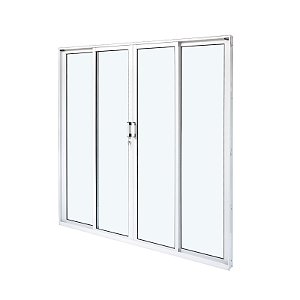 Porta de Correr em Alumínio 04 Folhas Vidros Temperados Branca - 210x200