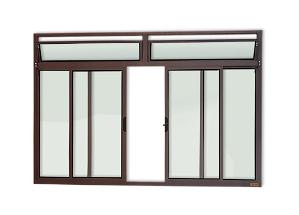 Janela de Alumínio 04 folhas com Basculante Marrom Corten - 120x200
