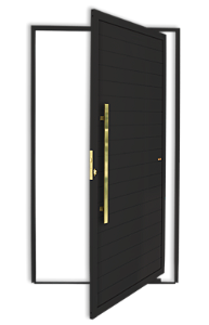 Porta Pivotante de Alumínio Preto com Puxador Gold Esquerda - 210x120
