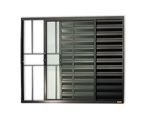 Janela Veneziana Confort 03 Folhas com Grade Preto - 80x80