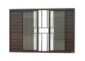 Janela Veneziana Confort 06 Folhas com Grade Marrom - 100x100