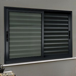 Janela Veneziana Elite 3 Folhas Moveis Preto - 100x100