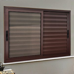 Janela Veneziana Elite 3 Folhas Moveis Marrom - 100x120