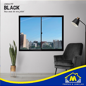 Janela de Alumínio Preto 2 Folhas Moveis - 100x120