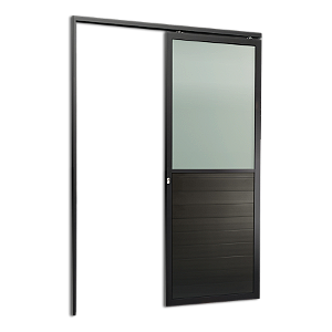 Porta De Correr Suspensa Preta com Vidro Esquerda - 210x80