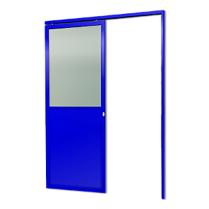 Porta De Correr Suspensa Azul com Vidro Direita - 210x90