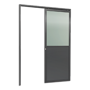 Porta De Correr Suspensa Cinza com Vidro Esquerda - 210x100