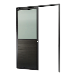 Porta De Correr Suspensa Preta com Vidro Direita - 210x100