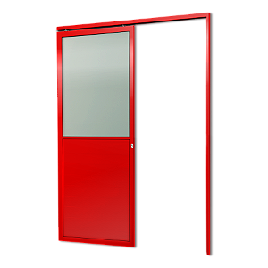 Porta De Correr Suspensa Vermelha com Vidro Direita - 210x100