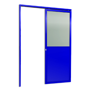 Porta De Correr Suspensa Azul com Vidro Esquerda - 210x100