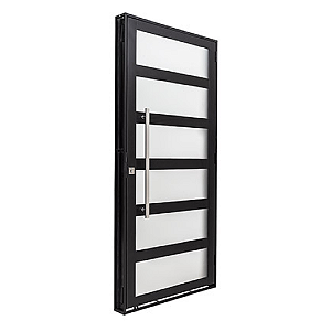 Porta de Aço Preto 6 Vidros com Puxador Esquerda - 210x100