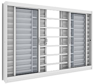 Janela Veneziana em Aço Galvanizado Branco com Grade H - 100x150