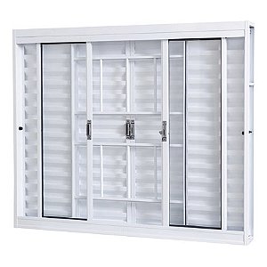 Janela Veneziana em Aço Galvanizado Branco com Grade - 100x150