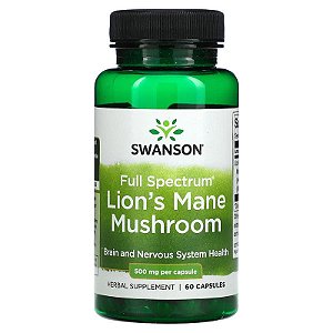 [Swanson] Full Spectrum Lion’s Mane Mushroom Cogumelo Juba De Leão 500mg 60 Cápsulas