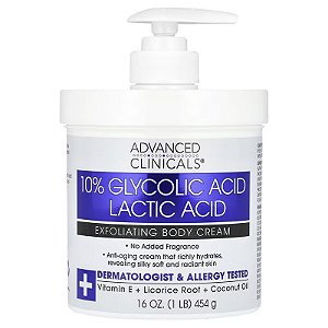 [Advanced Clinicals] Creme Corporal Esfoliante com Ácido Lático e Ácido Glicólico a 10% | 454 g