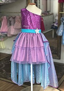 FANTASIA VESTIDO LONGO ROXO LILAS TULE PRINCESINHA SOFIA LUX