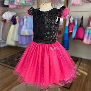 Vestido Infantil Barbie Rosa Pink Brilho Aniversário Temático