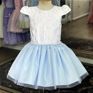 Vestido Infantil Daminha Susan Branco e Azul