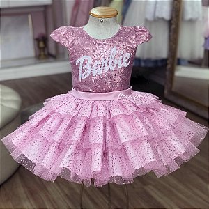 Vestido Infantil Barbie - Vichy Rosa - Little Closet