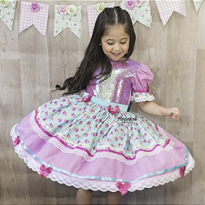 Vestido Infantil Festa Junina Paetê | Floresça Ateliê - Floresça Ateliê  Infantil